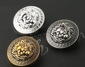 Botones de león de metal, 6 piezas, botón vintage dorado/pistola/plata para coser-Blazer/chaqueta/abrigo/suéter