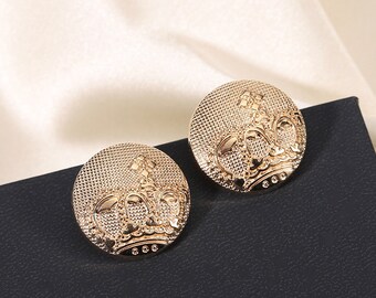 Metal Crown Buttons-6Pcs Gold British Vintage Button for Sewing-Shirt/Blazer/Jacket/Coat/Sweater/Cardigan