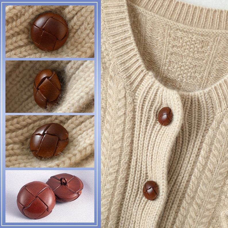Leather Buttons-6Pcs Black/Brown/White/Khaki/Gray/Pink Button for Sewing-Blazer/Jacket/Coat/Sweater/Cardigan image 9