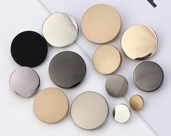 Metal Mirror Flat Buttons-6Pcs Round Gold/Silver/Gun/Black Shank Button for Sewing-Shirt/Blazer/Skirt/Jacket/Coat