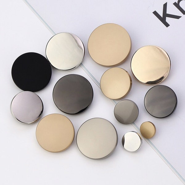 Metal Mirror Flat Buttons-6Pcs Round Gold/Silver/Gun/Black Shank Button for Sewing-Shirt/Blazer/Skirt/Jacket/Coat