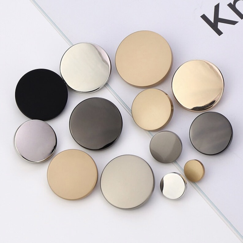 Metal Mirror Flat Buttons-6Pcs Round Gold/Silver/Gun/Black Shank Button for Sewing-Shirt/Blazer/Skirt/Jacket/Coat image 1