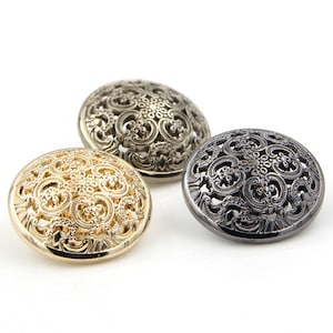 Metal Floral Buttons-6Pcs Gun Black/Gold/Tea Gold/Silver/Bronze Hollow Button for Sewing-Blazer/Jacket/Coat/Sweater image 4