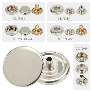 10 boutons-pression plats en métal, boutons-pression argentés/bronze/or/cuivre pour jean/veste/manteau/cuir/portefeuille/bricolage image 9