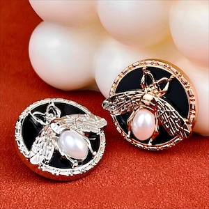 Botones de abeja de metal - 6 botones dorados y plateados con perla para coser en blazers, chaquetas, abrigos y cárdigans