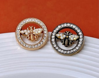 Metal Bee Rhinestone Buttons-6Pcs Gold/Bronze Pearl Button for Sewing-Blazer/Jacket/Coat/Sweater/Cardigan