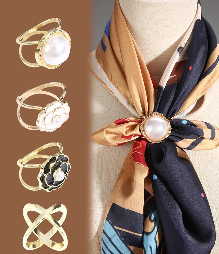 5 Pcs Scarf Ring T Shirt Tie Clips for Women Silk Scarf Clip and Slides  Shirt Knot Ring Holder Sarong Buckle Decor for Hat Headband Belt Scarves  Hijab