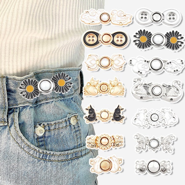 Jeans Waist Button Buckle-2Pcs Waistband Tightener Adjuster Hook and Eye Clip Clasp Pins for Pant/Skirt/Collar