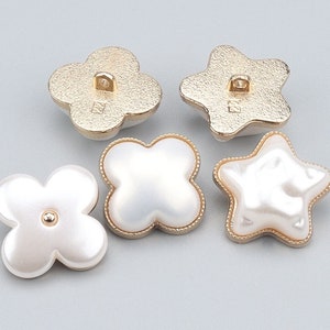 Metal White Satin Pearl Buttons-6Pcs Clover Star Pentagrams Button for Sewing-Blazer/Jacket/Coat/Sweater/Cardigan image 6