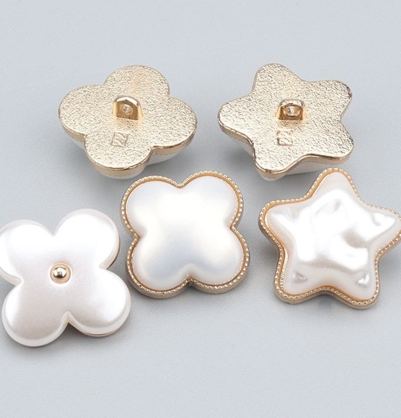 Metal White Satin Pearl Buttons-6Pcs Clover Star Pentagrams Button for Sewing-Blazer/Jacket/Coat/Sweater/Cardigan image 6