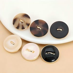 金属樹脂ボタン - 6個 ゴールド ブラック/ホワイト/ベージュ/ブラウン/コーヒー柄ボタン 縫製用 - ブレザー/ジャケット/コート/セーター/カーディガン