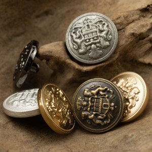 Bottoni con corona in metallo e leone-6 pezzi Bottoni neri in oro, argento, bronzo, pistola per cucire-giacca/giacca/cappotto immagine 2