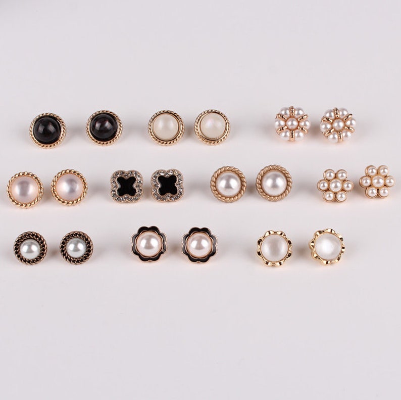 Metal Shirt Pearl Buttons-10Pcs Gold/White/Black Button for Sewing-Chiffon Shirt/Sweater/Cardigan image 3