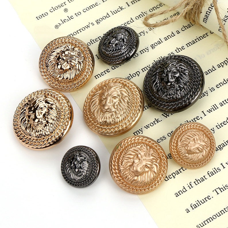 Metal Lion Buttons-6Pcs Rose Gold/Gun Black Button for Sewing-Blazer/Jacket/Coat/Sweater image 2