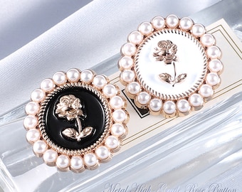 Metal Pearl Buttons-6Pcs Rose Gold Black/White Button for Sewing-Cardigan/Knitwear/Blazer/Jacket/Coat/Sweater/Dress