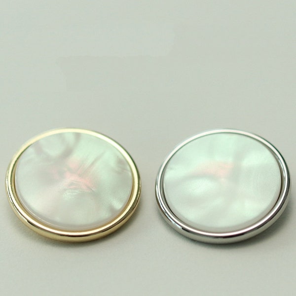 Metal Pearl Buttons-6Pcs White Gold/Silver Shank Button for Sewing-Blazer/Jacket/Coat/Sweater