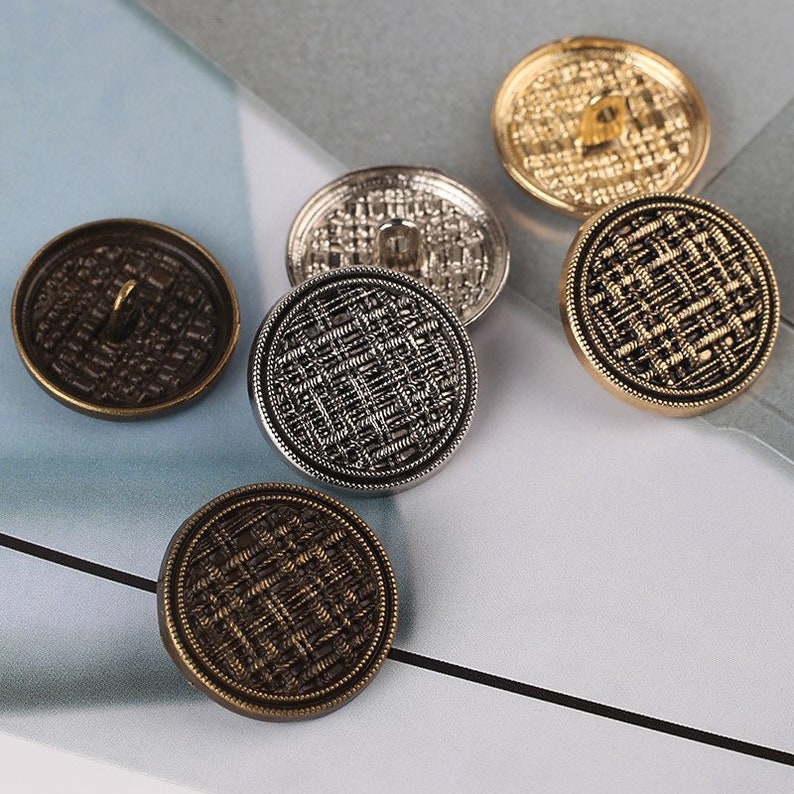 Bottoni in tessuto metallico-6 pezzi Bottoni a griglia in oro nero/bronzo/nichel per cucire-maglione/giacca/giacca/cappotto immagine 4
