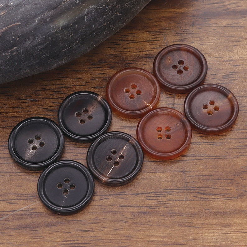 Natural Horn Buttons-6Pcs Black/Brown Hole Button for Sewing-Shirt/Suit/Blazer/Jacket/Coat/Sweater image 2