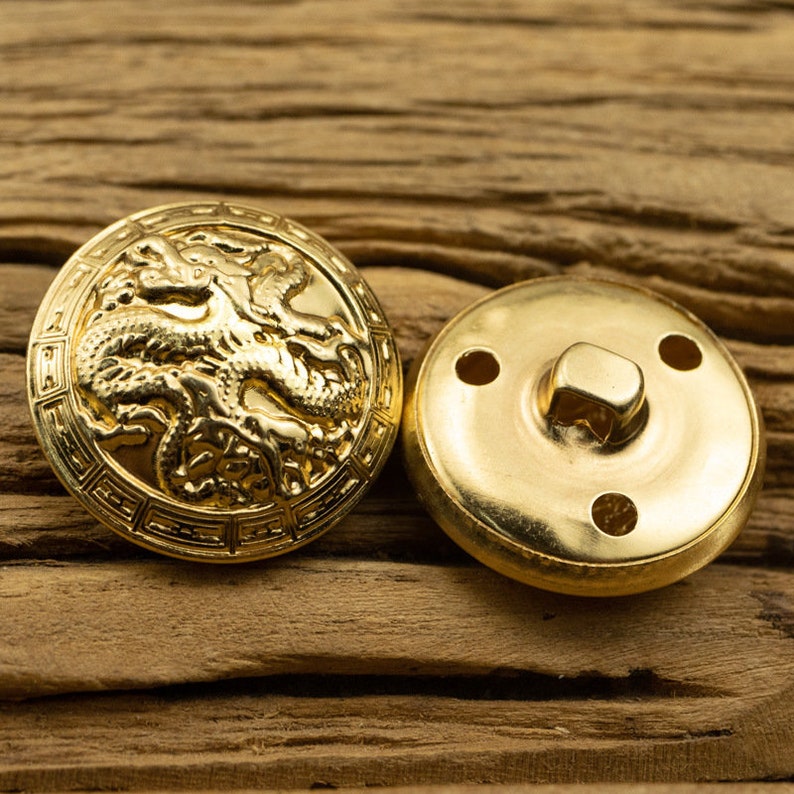 Metal Dragon Buttons-10Pcs Brass Vintage Bronze/Gold Button for Sewing-Blazer/Jacket/Coat/Sweater Gold