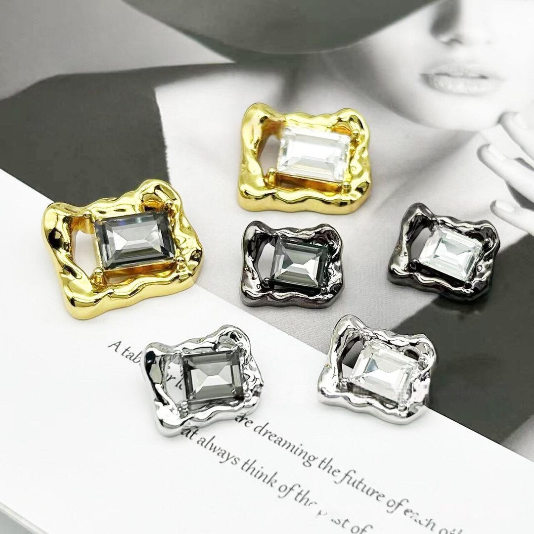 Rhinestone Metal Buttons: Rectangle Hollow Design, Sewing ...