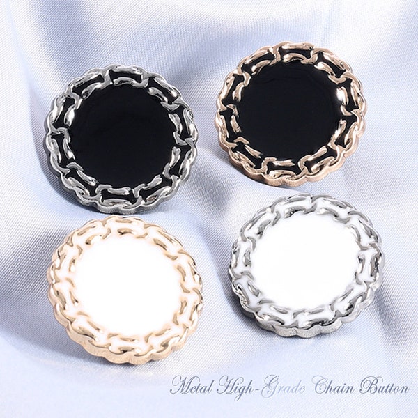 Metal Chain Buttons- 6Pcs Gold Silver Black White Button for Sewing-Blazer/Jacket/Coat/Sweater/Cardigan