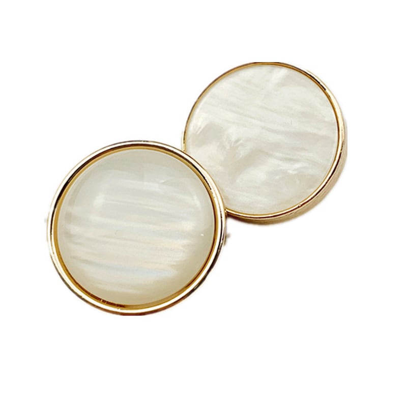 Gold White Pearl Metal Buttons-6Pcs Flat Arc Round Shank Button for Sewing-Blazer/Jacket/Coat/Sweater/Cardigan image 1