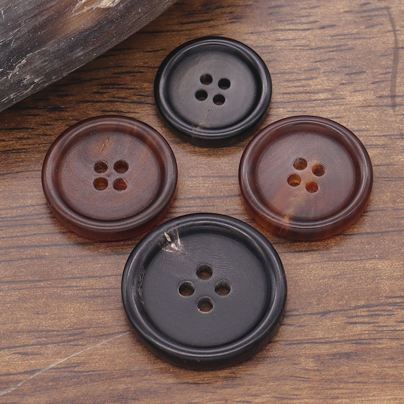 Natural Horn Buttons-6Pcs Black/Brown Hole Button for Sewing-Shirt/Suit/Blazer/Jacket/Coat/Sweater image 3