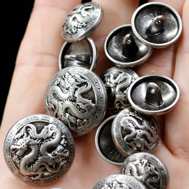 Metal Dragon Buttons-6Pcs Vintage Silver Shank Button for Sewing-Blazer/Jacket/Coat/Sweater image 5