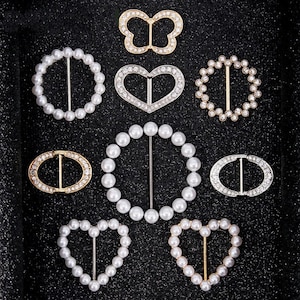 Pearl Scarf Buckle Ring: Gold, White, Black Pin - 2 Pcs