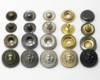 Metal Lion Snap Buttons-10Pcs Press Stud Popper Bronze/Gun/Silver/Gold/Black for Jeans/Jacket/Coat/Leather/Wallet/DIY