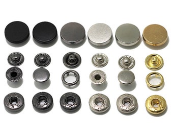 Metal Flat Snap Buttons-10Pcs Press Stud Popper Bronze/Gun/Silver/Gold/Black for Jeans/Jacket/Coat/Leather/Wallet/DIY