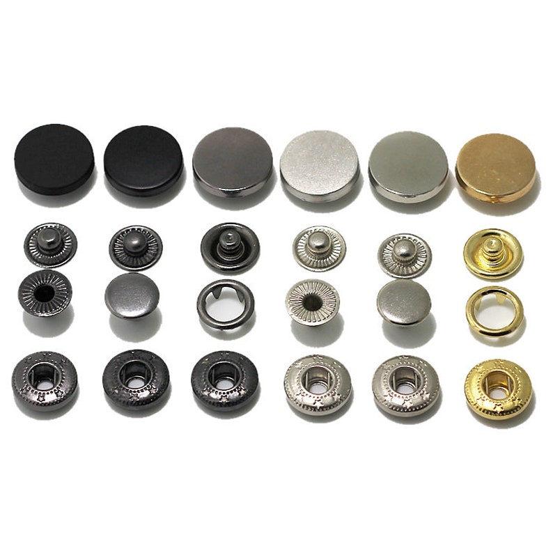 Metal Flat Snap Buttons-10Pcs Press Stud Popper Bronze/Gun/Silver/Gold/Black for Jeans/Jacket/Coat/Leather/Wallet/DIY image 1
