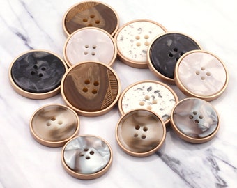 Metal Hole Buttons-6Pcs White/Brown/Black/Blue Resin Button for Sewing-Blazer/Jacket/Coat/Sweater