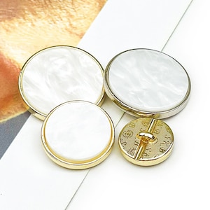 White Pearl Metal Buttons-6Pcs Gold/Silver Button for Sewing-Blazer/Jacket/Coat/Sweater