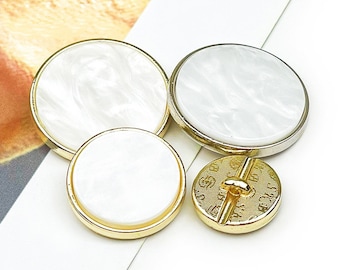 Botones metálicos de perla blanca - 6 piezas dorados/plateados para coser en blazers, chaquetas, abrigos y suéteres