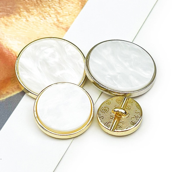 Boutons en métal blanc nacré - 6 boutons dorés/argentés pour couture-Blazer/Veste/Manteau/Pull