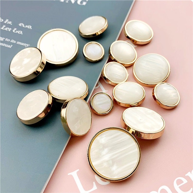 Gold White Pearl Metal Buttons-6Pcs Flat Arc Round Shank Button for Sewing-Blazer/Jacket/Coat/Sweater/Cardigan image 5
