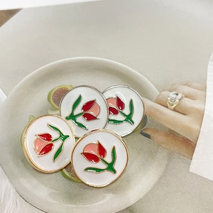 Metal Tulip Flower Buttons-6Pcs 18MM Gold/Silver Shank Button for Sewing-Shirt/Sweater/Cardigan