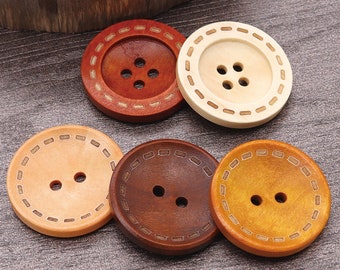 Wood Buttons-20Pcs Vintage Laser Dashed Line Wooden Hole Button for Sewing-Shirt/Cardigan/Sweater/Coat/Bag