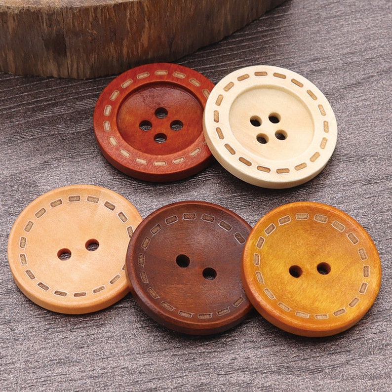 Wood Buttons-20Pcs Vintage Laser Dashed Line Wooden Hole Button for Sewing-Shirt/Cardigan/Sweater/Coat/Bag image 1