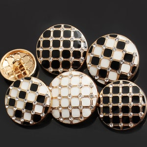 Metal Gold Rhinestone Buttons-6Pcs Black/White Button for Sewing-Blazer/Coat/Sweater/Cardigan