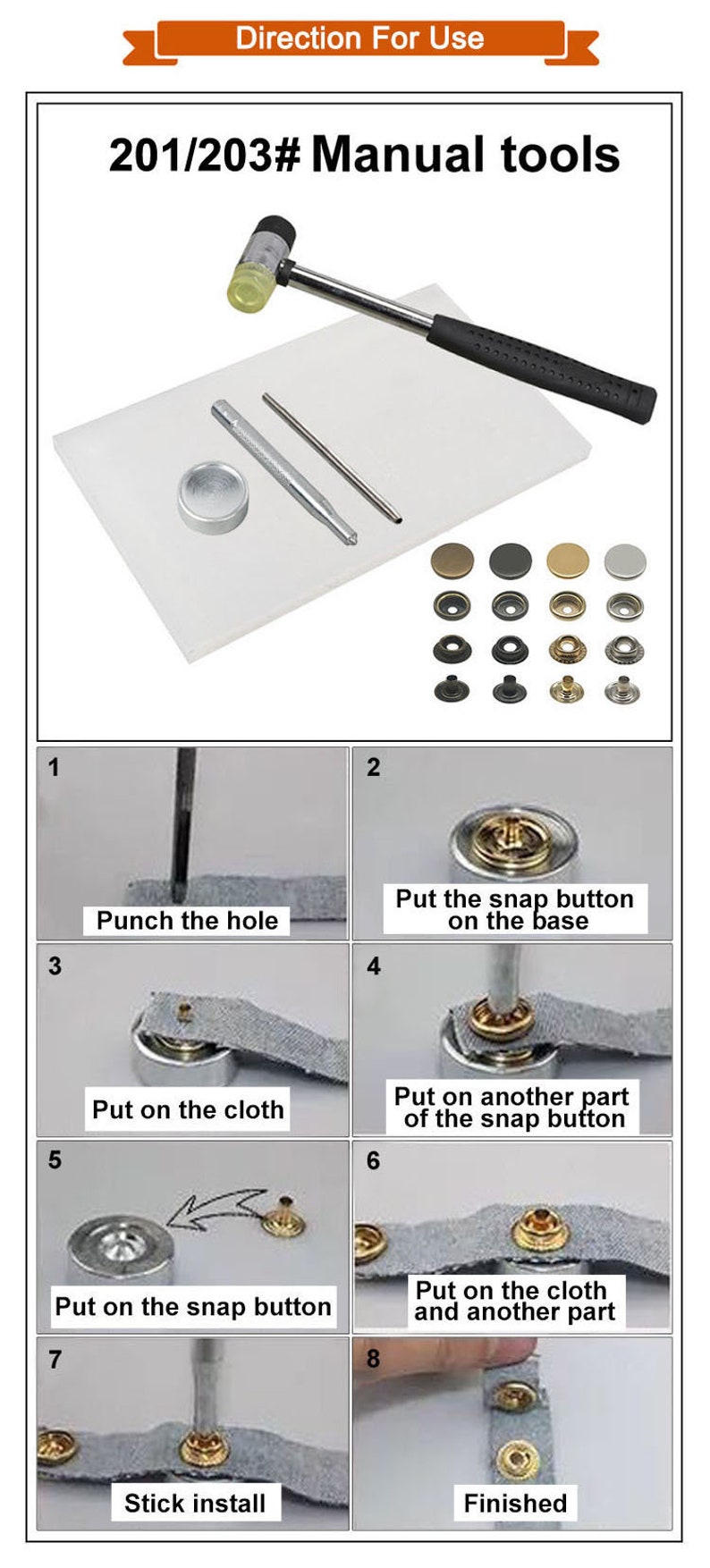 Snap Button Tool-manual Installation for Rivet/Press Stud/Popper/Prong Button/Jeans Button/Die image 9
