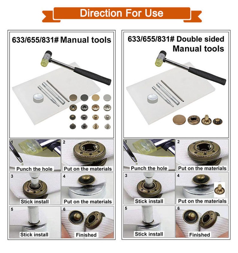 Snap Button Tool-manual Installation for Rivet/Press Stud/Popper/Prong Button/Jeans Button/Die image 8