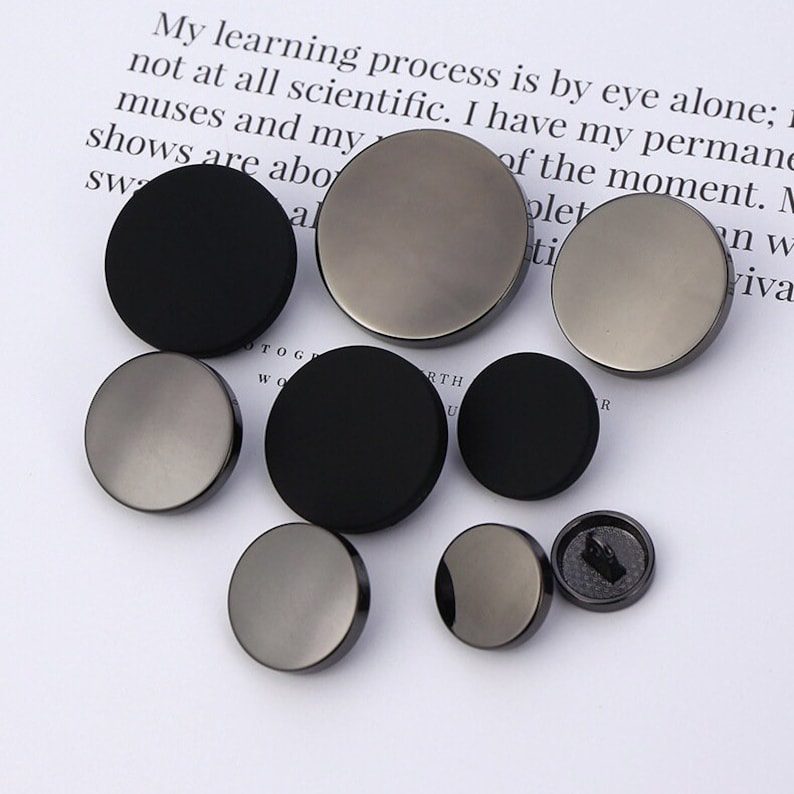 Metal Mirror Flat Buttons-6Pcs Round Gold/Silver/Gun/Black Shank Button for Sewing-Shirt/Blazer/Skirt/Jacket/Coat image 6