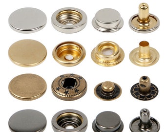 10 boutons-pression plats en métal, boutons-pression argentés/bronze/or/cuivre pour jean/veste/manteau/cuir/portefeuille/bricolage
