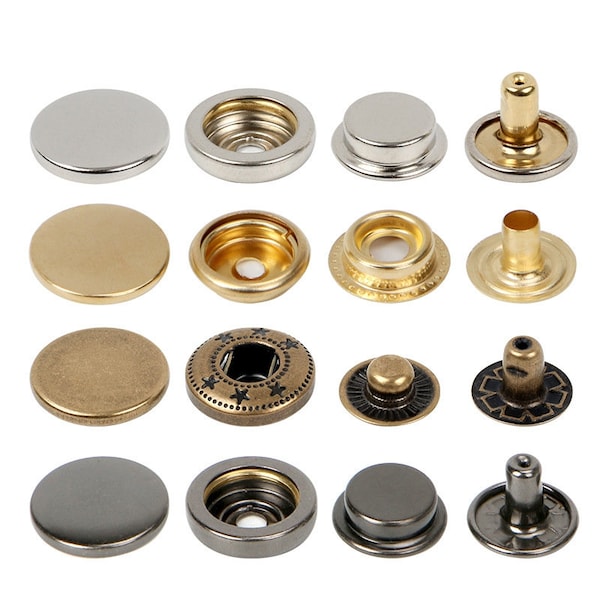 10 boutons-pression plats en métal, boutons-pression argentés/bronze/or/cuivre pour jean/veste/manteau/cuir/portefeuille/bricolage