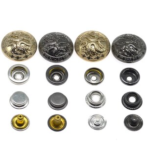 Metal Dragon Snap Buttons-10Pcs Press Stud Popper Gold/Gun for Jeans/Jacket/Coat/Leather/Wallet/DIY