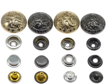 Metal Dragon Snap Buttons-10Pcs Press Stud Popper Gold/Gun para Jeans/Chaqueta/Abrigo/Cuero/Cartera/DIY