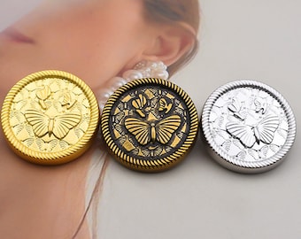 Metal Moth Buttons-6Pcs Vintage Gold Silver Relief Button for Sewing-Sweater/Cardigan/Blazer/Coat