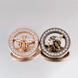 Metal Bee Rhinestone Buttons-6Pcs Gold/Bronze Pearl Button for Sewing-Blazer/Jacket/Coat/Sweater/Cardigan